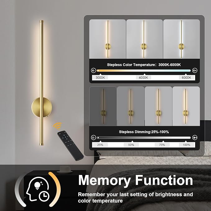 Battery Operated Modern Wall Sconces, Dimmable Wireless Wall Light Set of Two