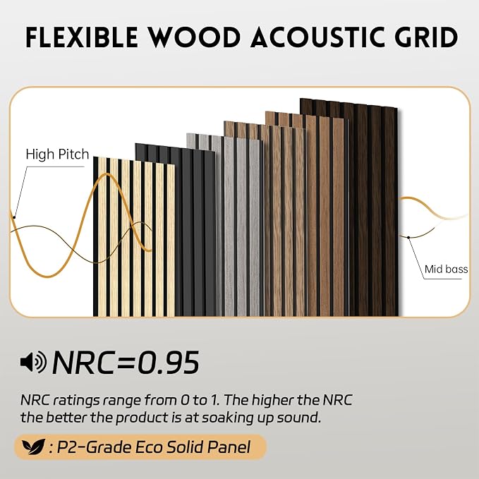 2 Pack Wood Panels for Wall, 106.3" × 11" Wood Slat Acoustic Panels for Wall