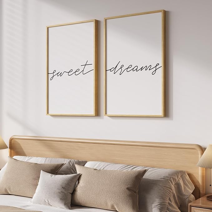 Framed Sweet Dreams Wall Art for Bedroom Decor, Modern Black and White