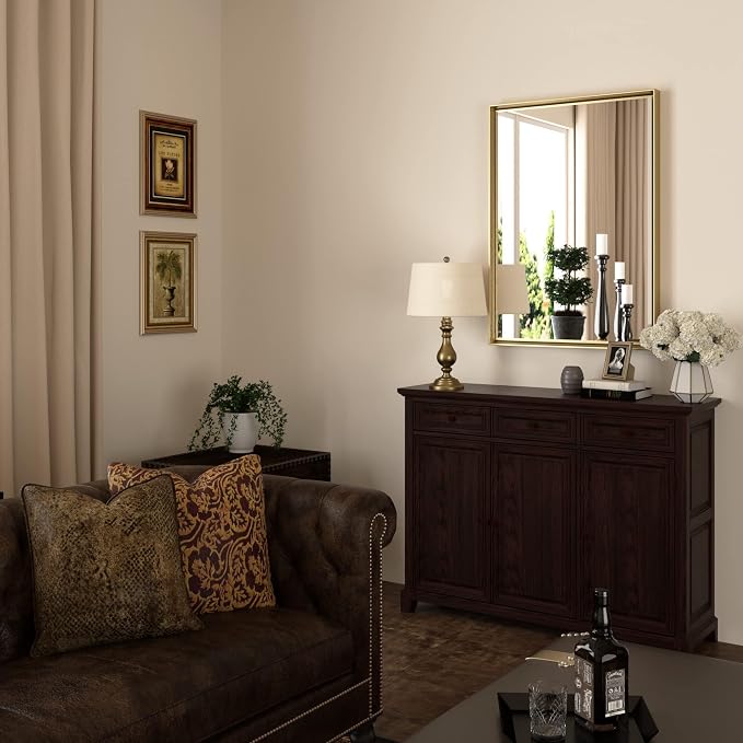 Gold Bathroom Mirror, 22x30 Brushed Gold Bathroom Mirror Beveled Edge,