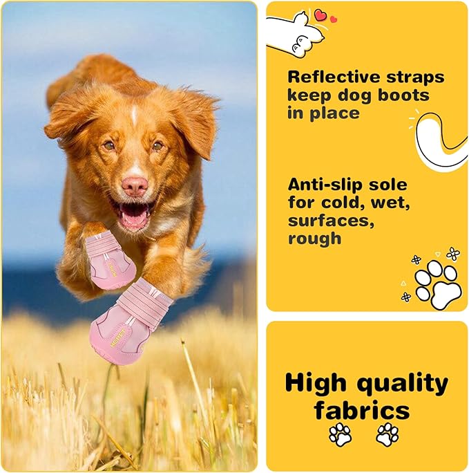 Hcpet Dog Shoes, Dog Boots for Small Dogs, Breathable Medium Dog Booties Paw Protector for Summer Hot Pavement, Winter Snowy Day, Outdoor Walking, Indoor Hardfloors Anti Slip Sole Pink Size 3