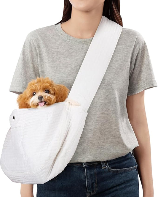 Dog Carrier Sling, Cat Backpack Carrier, Cotton Puppy Carrier Sling, Hands Dog Bag Carrier with Wide Strap Built in Safety Buckle Pocket for Small and Medium Pets (Medium)