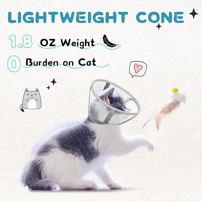 Supet Cat Cone Collar Soft to Stop Licking Scratching, Breathable Comfortable Mesh Recovery Cone for Cats After Surgery Neuter, Lightweight E Cone Collar Alternative (M)