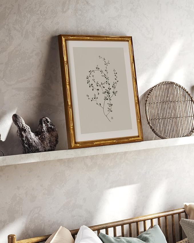 InSimSea Gold Bamboo Framed Canvas Wall Art, Minimalist Floral Botanical