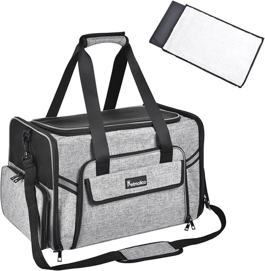 Petmolico Cat Carrier Soft-Sided Pet Bag for Small Medium Cats Puppies 16LBs - Airline Approved Pet Travel Carrier 3 Open Doors (Medium,Grey-X862)