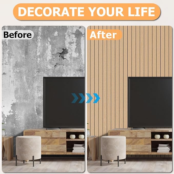 Arthome Peel and Stick Slat Wall Panels 15.7 "x400, Self-Adhesive PVC Wood