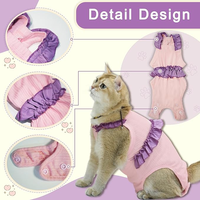 Cat Recovery Suit,Kitten Onesie After Surgery,E-Collar Alternative for Abdominal Wound and Skin Diseases,Soft Breathable Bodysuit After Spay（Blue-XL）
