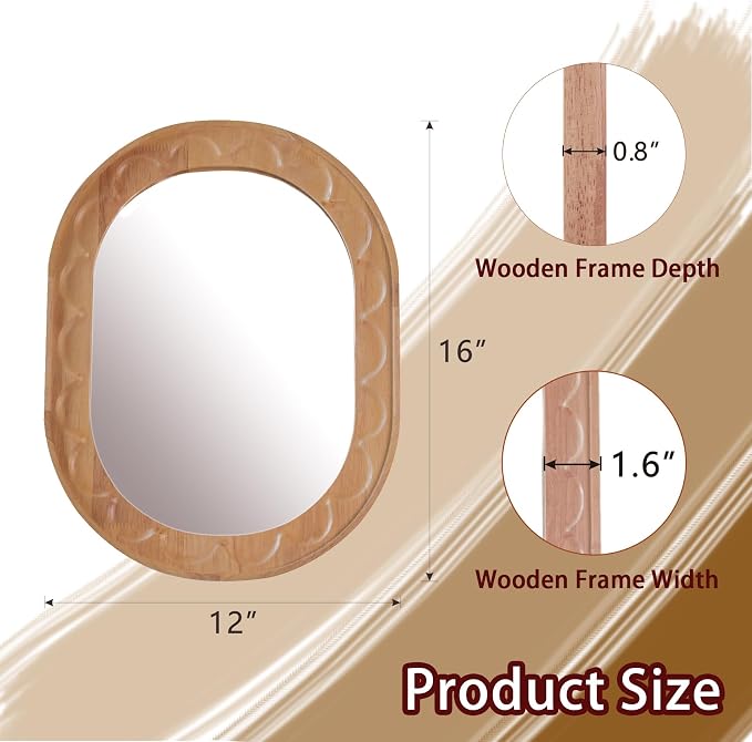 Entryway Small Mirrors for Wall, 16 x 12 Inch Bathroom Wood Mirror