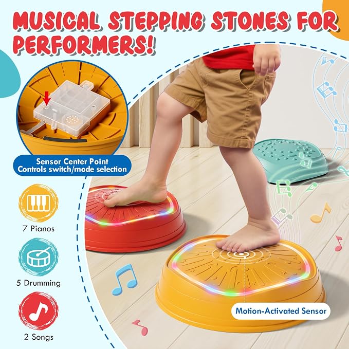 Lehoo Castle Stepping Stones for Kids, Non-Slip Toddler Stepping Stones, Indoor & Outdoor Sensory Toys for Toddlers 1-3, Balance Board Obstacle Course for Kids 3-5