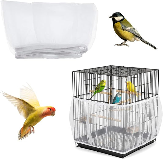 Bird Cage Seed Catcher, White Breathable Seed Catcher for Bird Cage, Universal Adjustable Birds Cages Cover Net Liner, Birds Accessories for Cages for Parrot Enclosures Stops Scatter