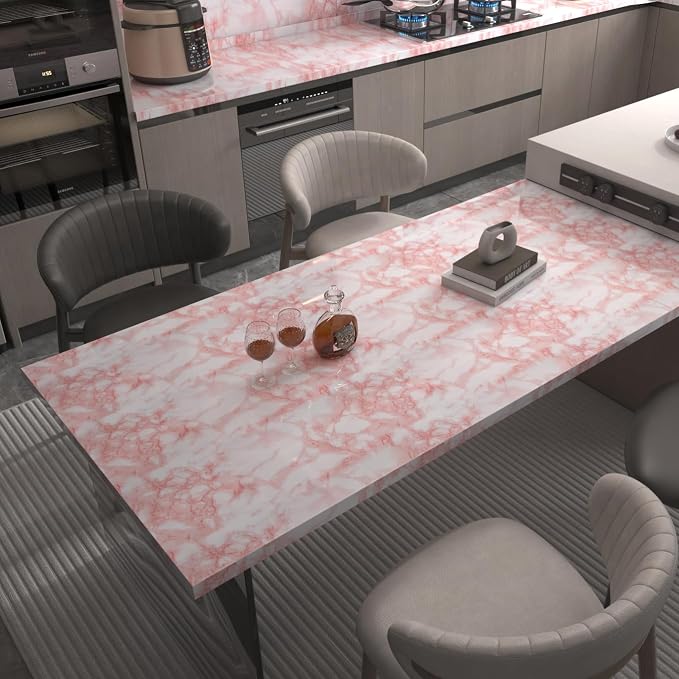 BAYYA Marble Paper Granite Pink/White Roll Peel and Stick Wallpaper