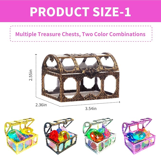 60Pcs Diving Gems Pool Toys Big Colorful Diamonds Set with Treasure Chest | Fake Plastic Acrylic Crystal Seashell & Gemstones, Underwater Mermaid Hunt Pirate Treasure Games for Kids, Purple and Silver