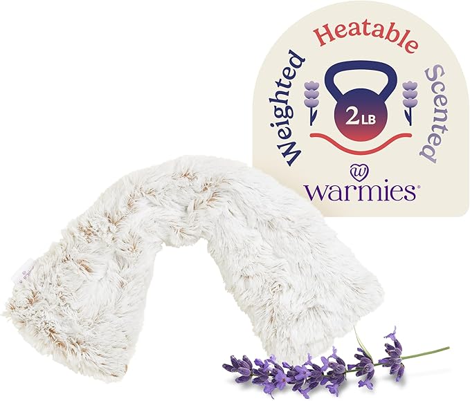 warmies Microwavable Neck & Shoulder Wrap - Heating & Cooling Plush Pad for Calming Relaxation - Weighted & Heated Neck Warmer with Scented Lavender - Microwave Heat Pad for Aches & Pain – Brown