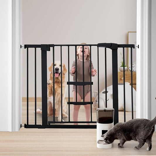 FURTIME 29"-41" Baby Gate with Cat Door Adjustable, Auto Close Dog Gate for Stairs,Doorways and House, Metal Pet Door Pressure Mounted,Easy Install, Effortless Walk Thru, Black