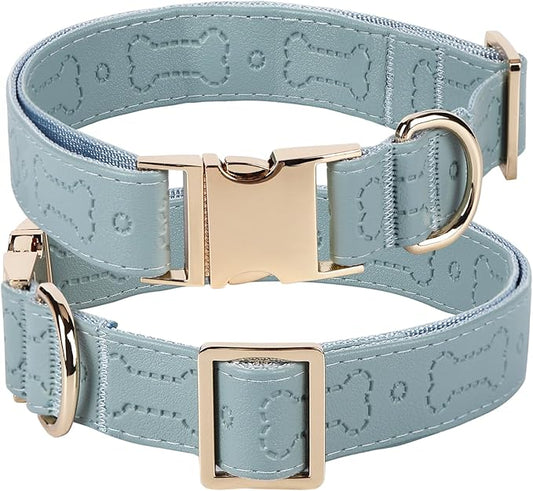 TDTOK Stylish Leather Dog Collar, Comfortable Soft PU Leather Dog Collars for Large Medium Small Dogs with Quick Metal Buckle, Adjustable Pet Collar with Cute Bone Pattern Design (Blue, S)