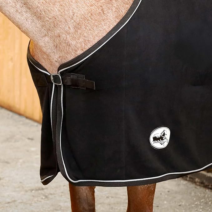 Jeffers Equine Elite Fleece Horse Cooler Blanket, 78 Inch – Soft, Adjustable Fit, Lightweight, Easy Care, Moisture Wicking Cooling Sheet with Surcingle for Post Exercise, Travel for Horses – Black