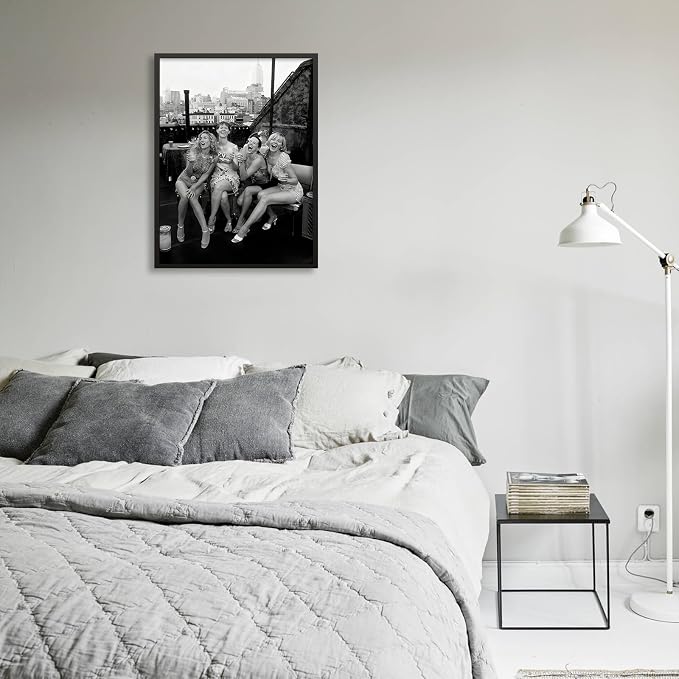 Retro Black And White Woman Black Framed Wall Art Fashion Rooftop Party Posters