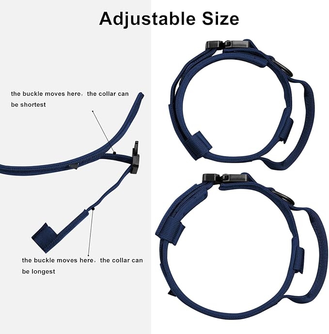 DAGANXI Tactical Dog Collar, Adjustable Military Training Nylon Dog Collar with Control Handle and Heavy Metal Buckle for Medium and Large Dogs, with Patches and Airtags Case (Midnight Blue, M)