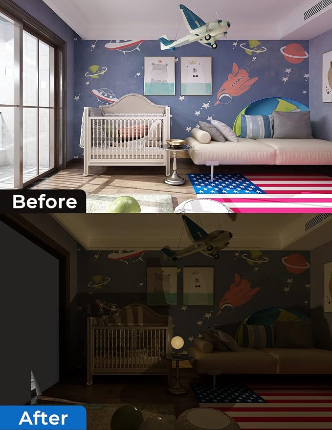 Sumobaby Blackout Curtains for Bedroom 114"x57" Portable No Drill Black Out Curtains with Heat-Resistant Magic Tapes,100% Blackout Blinds Easy to Cut Fit for Home Cinema,Dorm Room,Nursery(White)