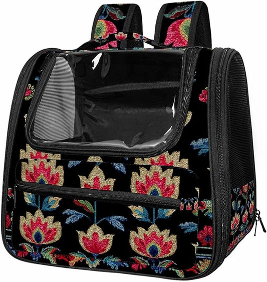 Dog Carrier Backpack for Small Pets - Cat & Dog Backpack for Hiking, Camping or Travel, Motifs African Boho Paisley Floral (20)