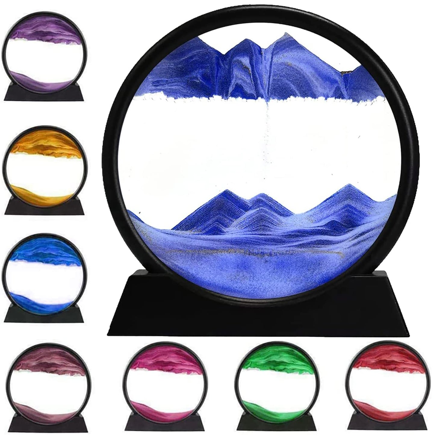 rysnwsu 3D Dynamic Sand Art Liquid Motion, Moving Sand Art Picture Round Glass 3D Deep Sea Sandscape in Motion Display Flowing Sand Painting Relaxing Desk Toys (Blue, 12'')
