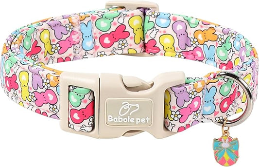 Easter Dog Collar for Small Dogs - Colorful Bunny Print Easter Collar for Male Female Dogs, Lightweight Adjustable Spring Holiaday Dog Collars with Quick Release Buckle S