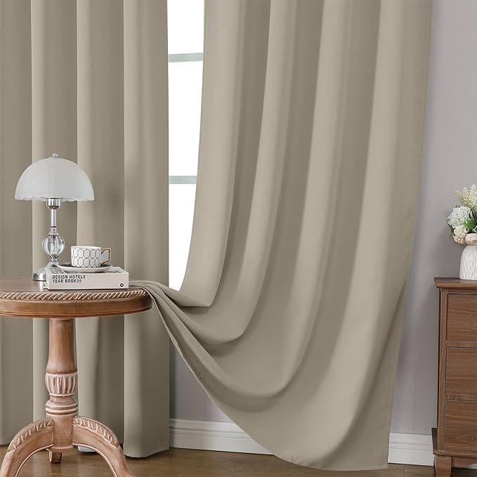 CUCRAF Light Beige Blackout Curtains 96 inch Length 2 Panels Set, Rod Pocket Room Darkening Drapes for Bedroom Living Room, Insulated Thermal Light Blocking Window Curtain (W52 x L96 Inch)
