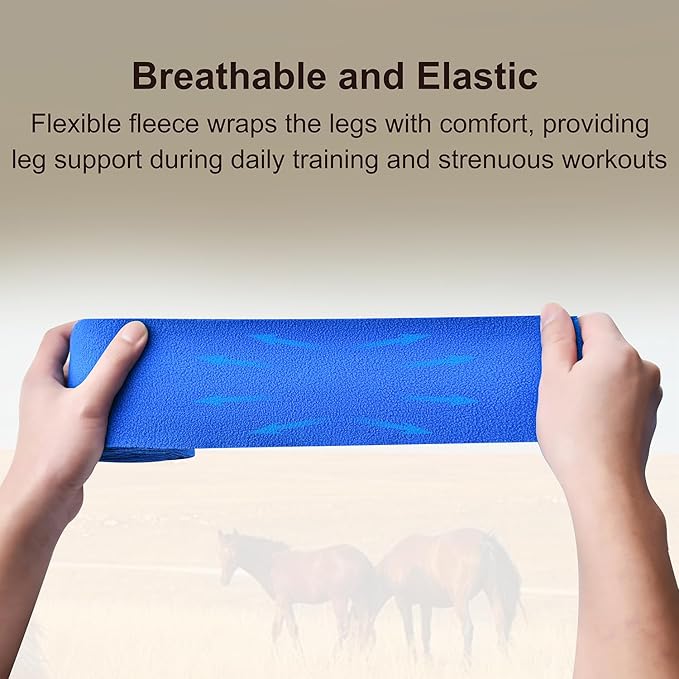 Horse Polo Leg Wraps, Fleece Wraps Elastic Bandages, Comfort Equestrian Standing Wraps, Set of 4, Boot Protection Stable Wraps Supplies (Full 10ft Black)