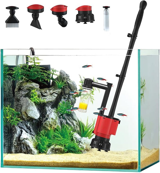 Aquarium Gravel Cleaner, Removable Water Changer, Automatic Changer with Multi-Function Nozzles, Strong Suction for Fish Tank Sand Cleaning, Water Changing and Waste Removal