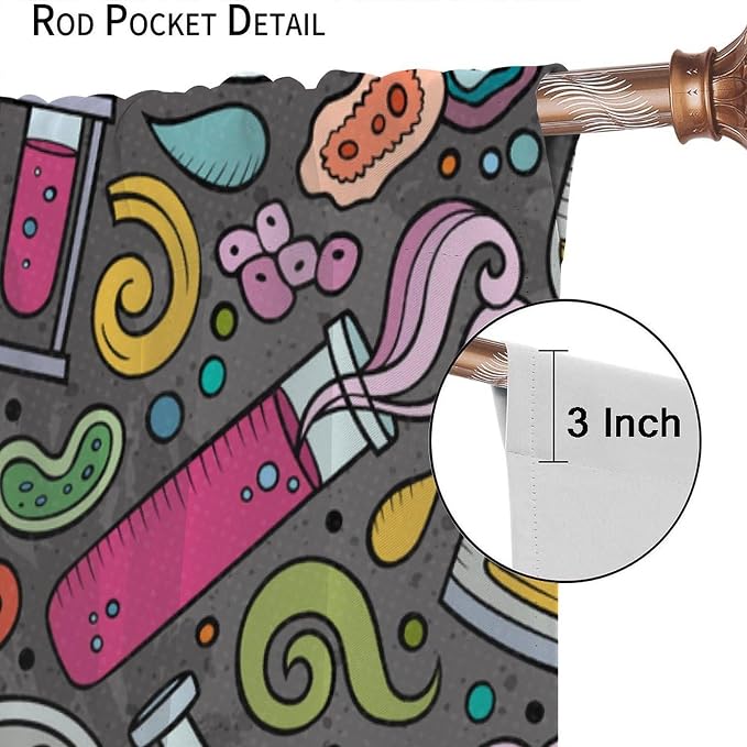 Science Physics Curtains, Abstract Math Chemistry Curtain Scientist Graffiti Print Window Treatments for Kids Teens Bedroom Living Room Set 2 Panels,72x63 Inches