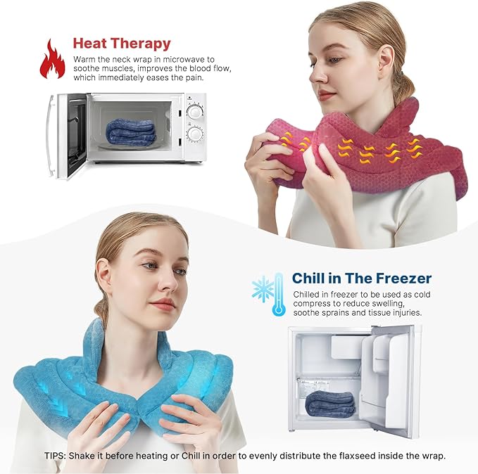 Neck Heating Pad Microwavable for Shoulders, Warmer Wrap Microwave Heating Pad for Neck and Shoulders for Pain Relief (Navy Blue)