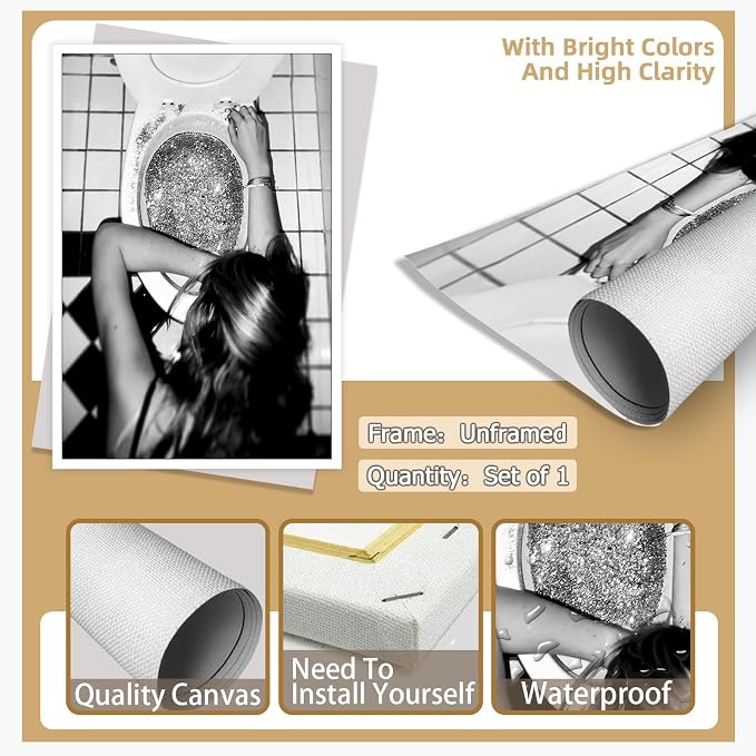 Liyark Funny Bathroom Wall Art Black and White posters Bar Disco Party prints