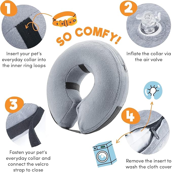 BENCMATE Inflatable Dog Cone Collar Alternative, Soft Dog Cone for Small Medium Large Dogs and Cats, Neck Recovery ECollar Donut Collar After Surgery (XXLarge, Grey)