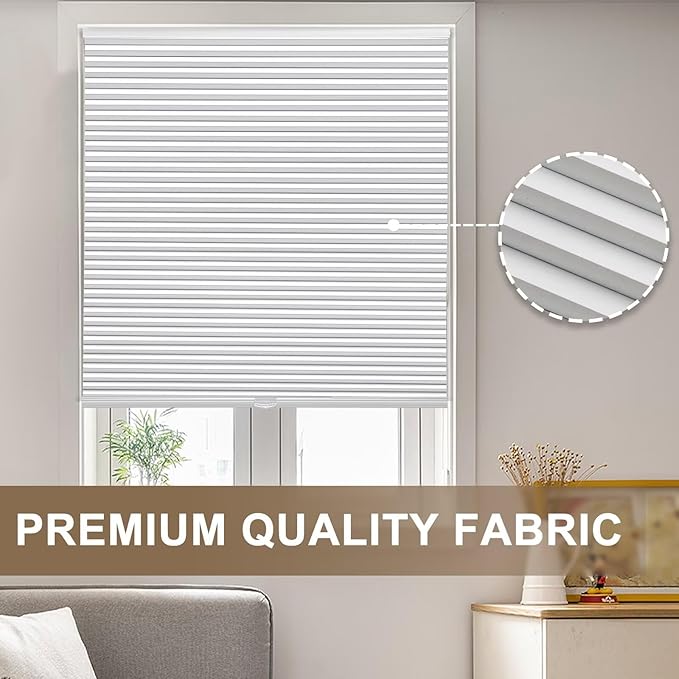 MYshade 1.5-Inch Cellular Cordless Blackout Shades,Thermal Insulating Noise Reducing Waterproof Blinds,Honeycomb Window Treatments for Indoor Light Control (White-39 W x 72" H)