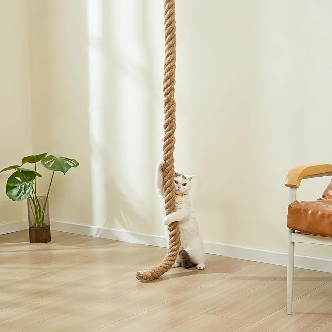 SHENGOCASE 1.9" x 6.56Ft Cat Climbing Jute Rope with Hook, Wall Mounted Furniture for Indoor and Outdoor Cat, Cimbing Pole (6.56 Feet)