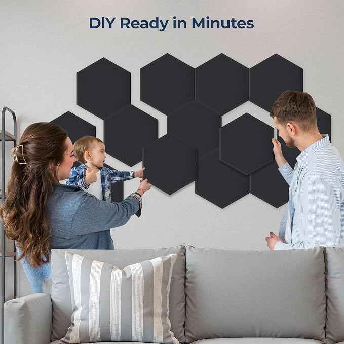 18 Pack Hexagon Acoustic Panels, Self-Adhesive Acoustic Wall Panels