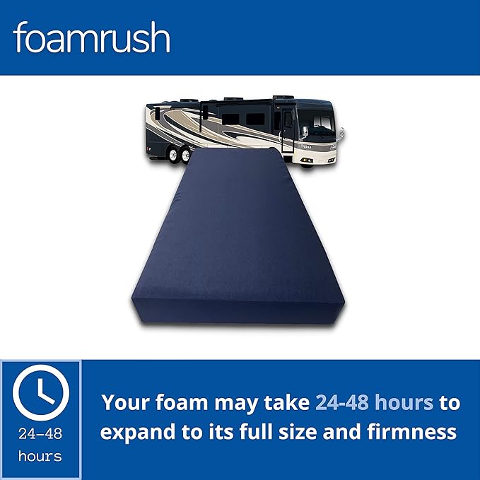 FoamRush 6-Inch Bunk (48" x 72") High Density Foam RV Mattress Replacement with Canvas Navy Cover, Medium Firm, Made in USA, Camper Trailer, Removable Water-Resistant Outdoor/Indoor Cover w Zip
