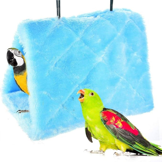 MOACC Winter Warm Bird Nest House Shed Hut Hanging Hammock Finch Cage Plush Fluffy Birds Hut Hideaway for Hamster Parrot Macaw Budgies Eclectus Parakeet Cockatiels Cockatoo Lovebird (S, Blue)
