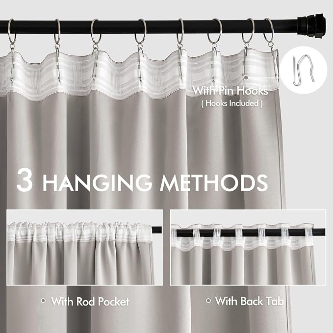 MIULEE Stone Back Tab Blackout Curtains 90 Inches Long 2 Panels Set
