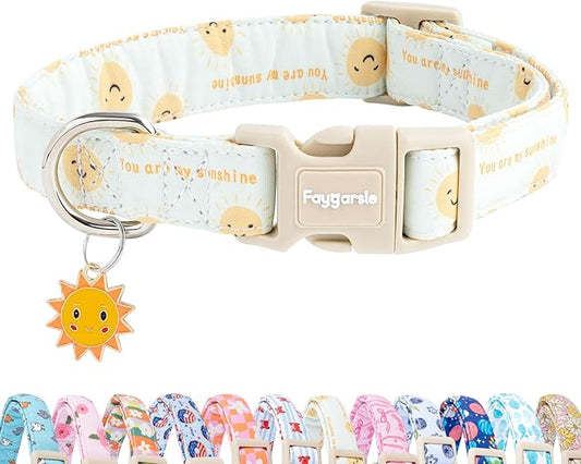 Faygarsle Sunshine Pattern Dog Collar, Adjustable Cotton Fabric, Cute Design for Small Medium Large Dogs S