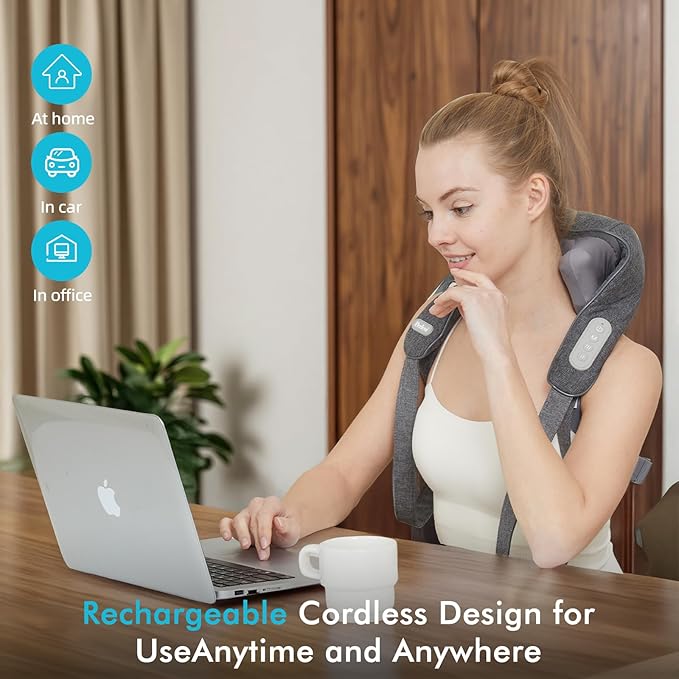 Cordless Neck and Shoulder Massager with Heat, Rechargeable Shoulder Massager for Pain Relief Deep Tissue, 6D Shiatsu Kneading Massage for Neck and Shoulde Pain, Gifts for Mom&Dad