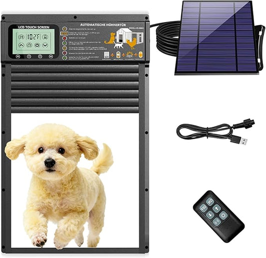 Dog Door, Solar & USB Rechargeable Pet Door, Radar, Timer & Light Sensor Modes Doggy Door, Durable Aluminum & Weatherproof 10"×13" Doggie Door, for Small Dogs, Cats, Pets Up to 45 lb-Black