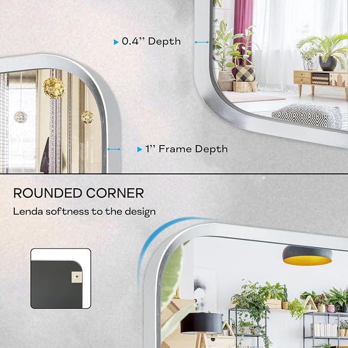Brushed Nickel Bathroom Wall Mirror, Tempered Glass, Shatter Proof, Hangs