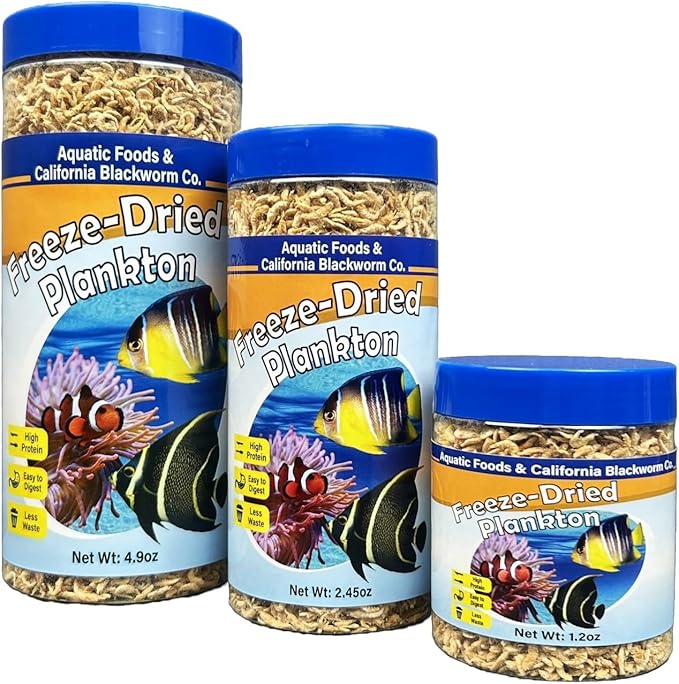 Aquatic Foods Inc. Pacific Plankton, Freeze Dried Plankton for Marines, Corals, Anemones, Cichlids, Discus, Tetras, Goldfish, Angel Fish, 12-Type Pellet Mix, 4-Type Wafer Mix Included..2.45oz Canister