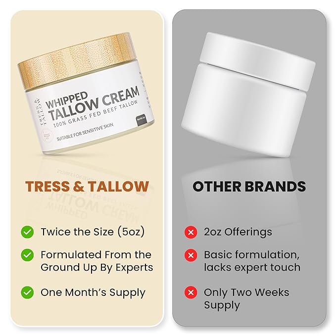 100% Organic Grass Fed Beef Tallow for Skin | Whipped Beef Tallow For Face | Tallow Moisturizer| Premium Beef Tallow for Women With Aloe Vera & Raw Honey & Beeswax- 5 FL.Oz