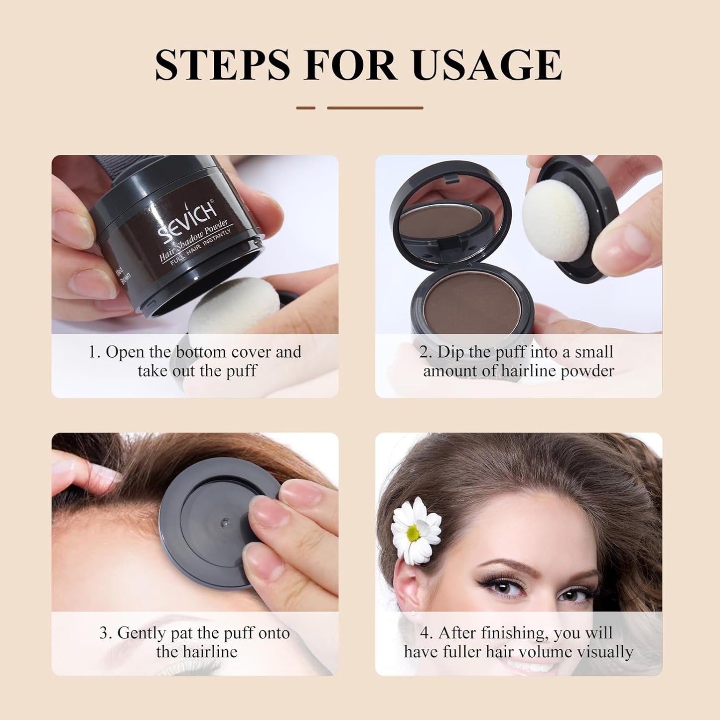 Instantly Hairline Shadow - SEVICH Hairline Powder, Quick Grey Root Concealer for Thinning Hair, Eyebrows & Beard, Windproof & Sweatproof, Light Brown