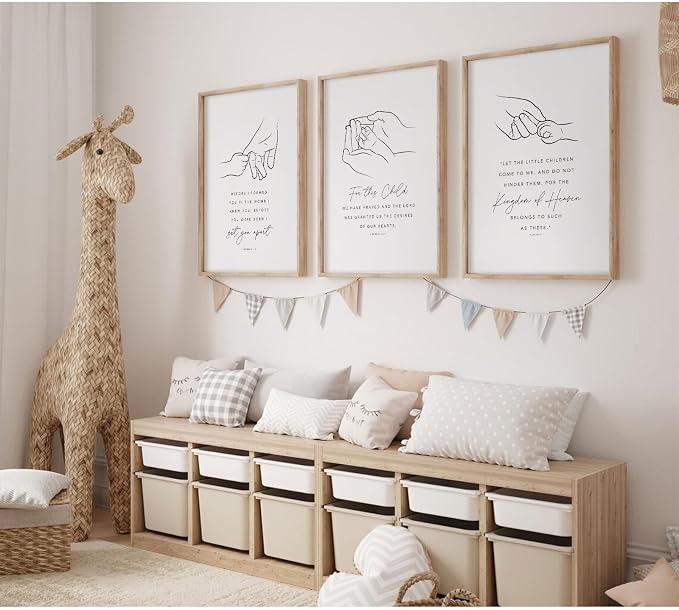 Joocrise Nursery Scripture Wall Art Set of 3 Nursery Bible Verse Wall Decor