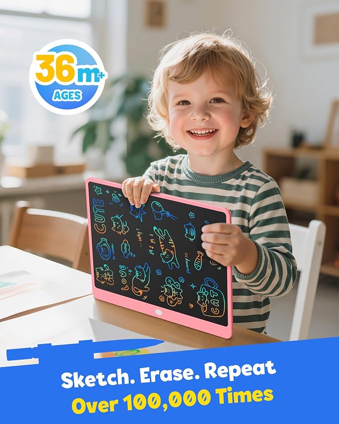 LCD Writing Tablet for Adults, Large Doodle Board, 16 Inch Colorful Drawing Tablet Writing Pad, Toddler Toys for 3 4 5 6 7 8 9 Year Old Girls Boys Teen, Birthday Gifts for Kids (Pink)
