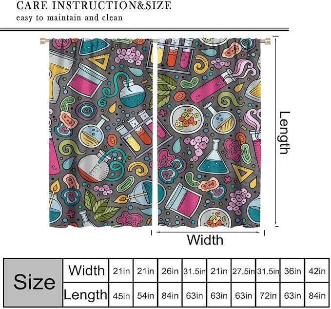 Science Physics Curtains, Abstract Math Chemistry Curtain Scientist Graffiti Print Window Treatments for Kids Teens Bedroom Living Room Set 2 Panels,42x63 Inches
