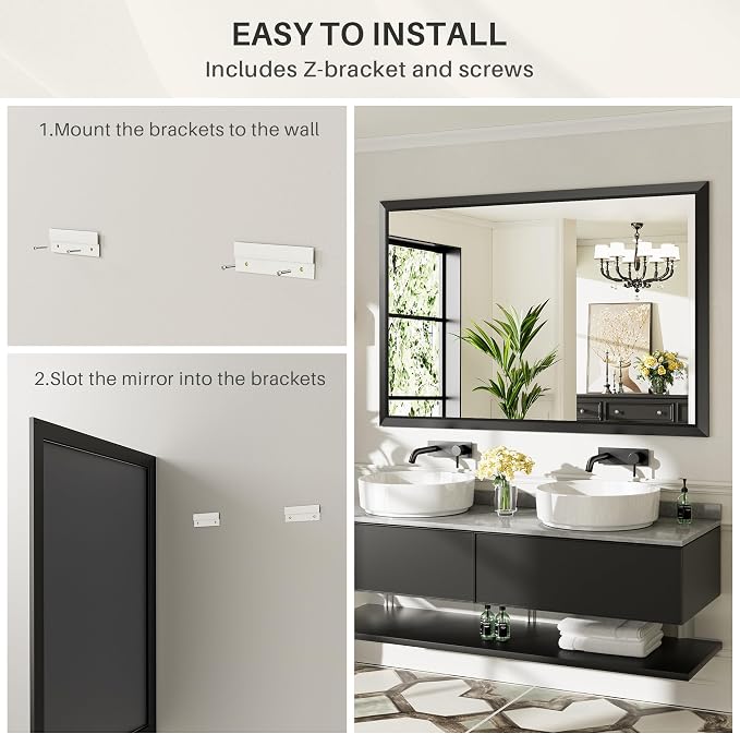Briivue 60x28 Inch Black Bathroom Mirror